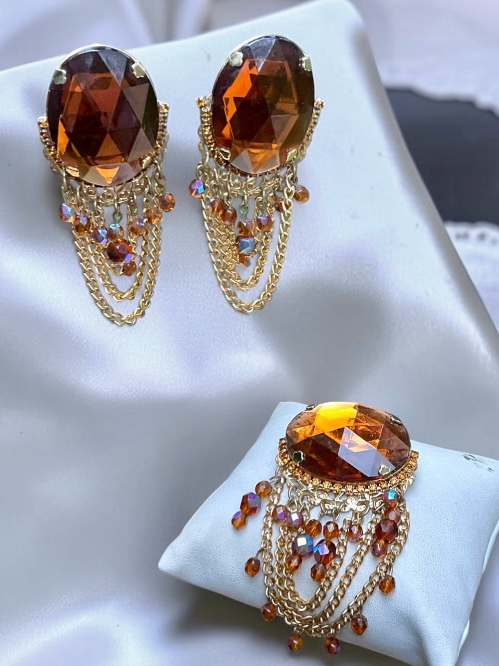 🌺Vintage X-LARGE Amber Earrings & Brooch